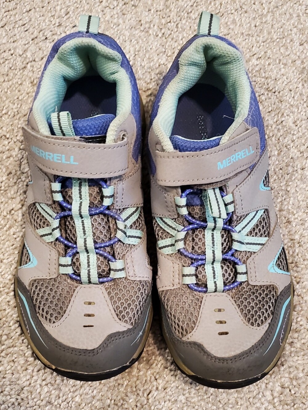 Merrell Kids Gray with Light Blue and Purple Athletic Hiking Sneakers Size 3M
